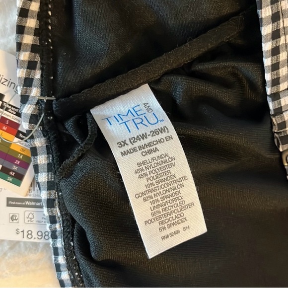 Time and Tru Women's 3X (24W-26W)  Black and White Check Square V Wire Swim Top - Picture 10 of 11